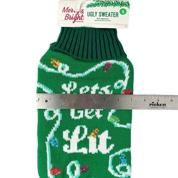 Merry & Bright Let’s Get Lit Green Christmas Holiday Dog Sweater Size Small - Picture 5 of 5